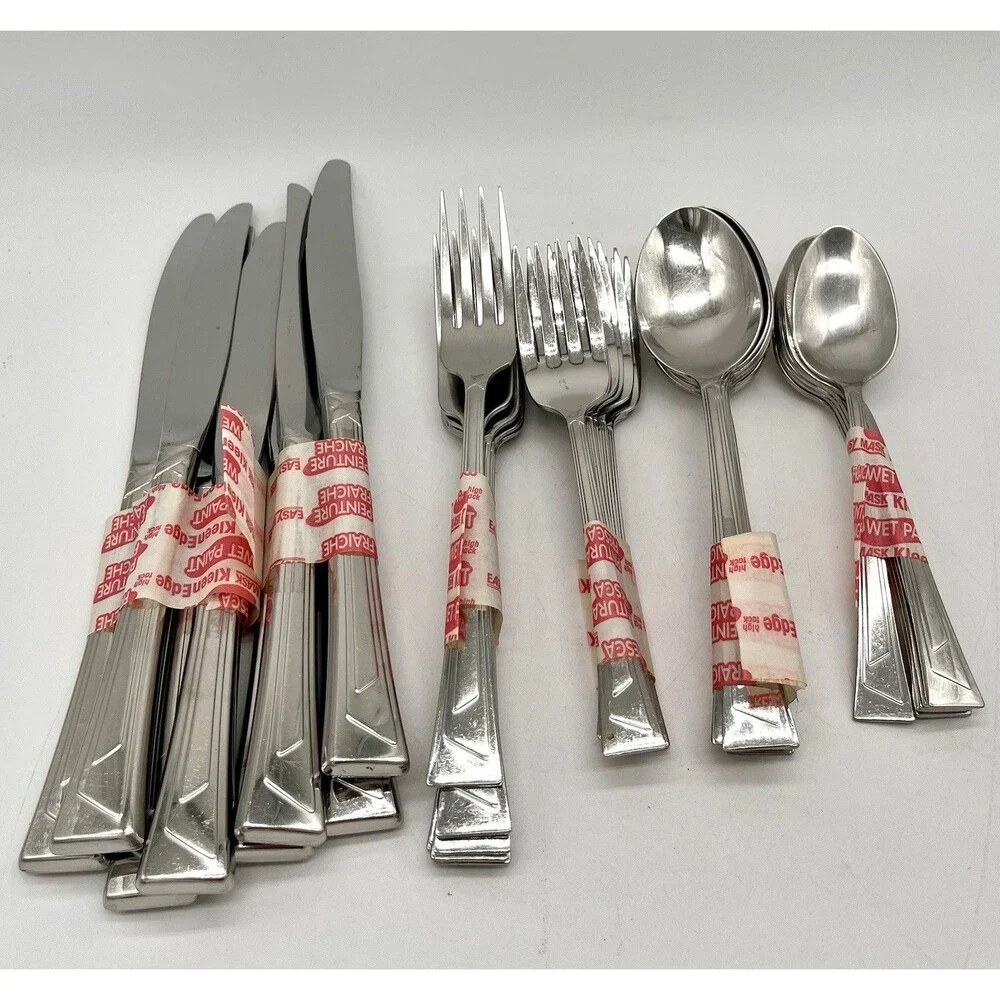 Vtg 36 PC Oneida Flatware Set Ledges Stainless Geometric Fork Knife Spoon MCM